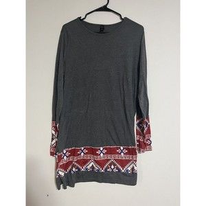 Emery Rose Plus Gray Red Aztec Print Tunic Dress, Size 2XL Long Sleeve XXL Fall